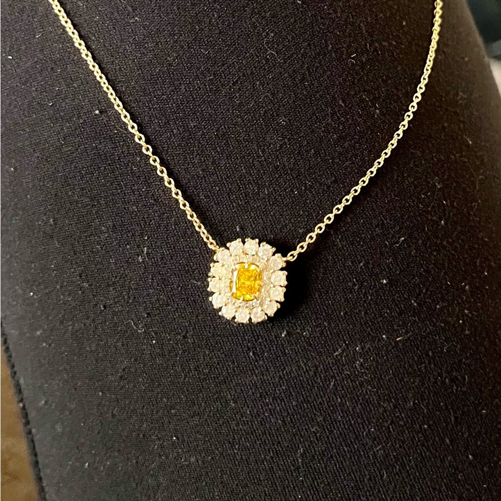 Yellow diamond 2 line halo necklace
